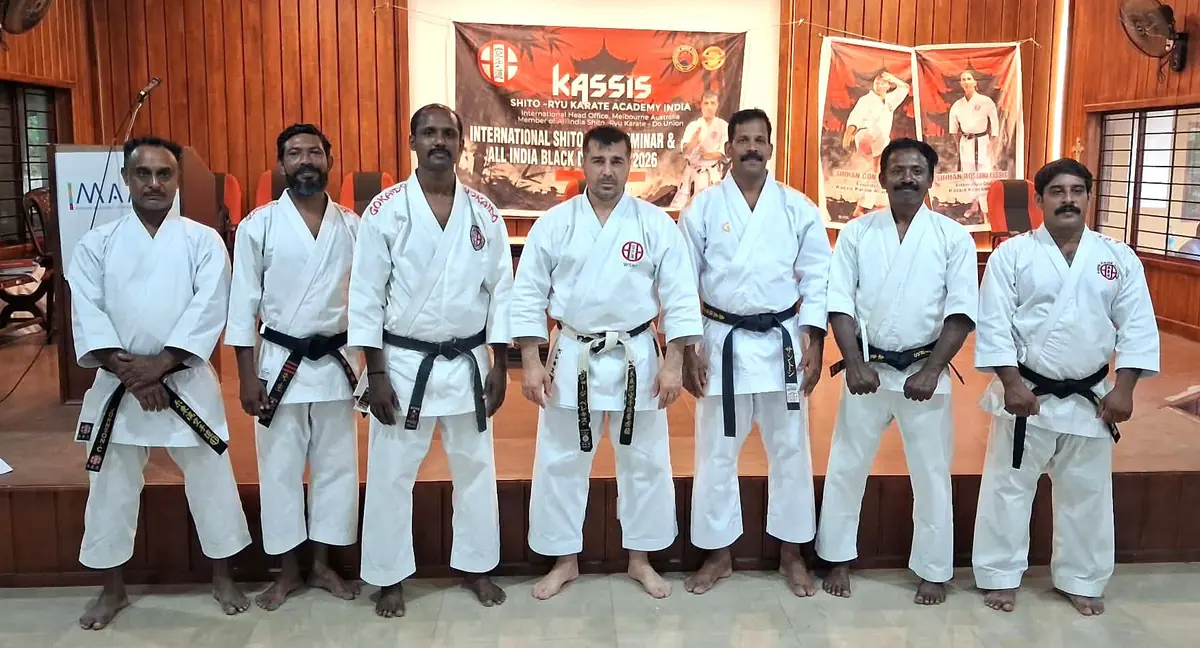 Senior instructors of Kassis Karate Academy India lined up with Renshi George Pelekis
